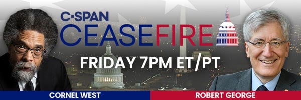 Ceasefire newsletter banner with West and George