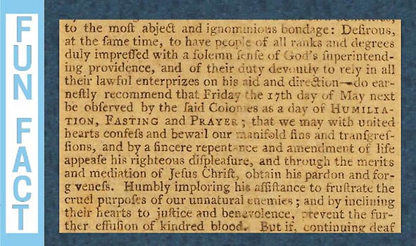 Fun Fact - May 17, 1776 - Natl Day of Humiliation, Fasting and Prayer